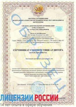 Образец сертификата соответствия аудитора №ST.RU.EXP.00006174-2 Сходня Сертификат ISO 22000